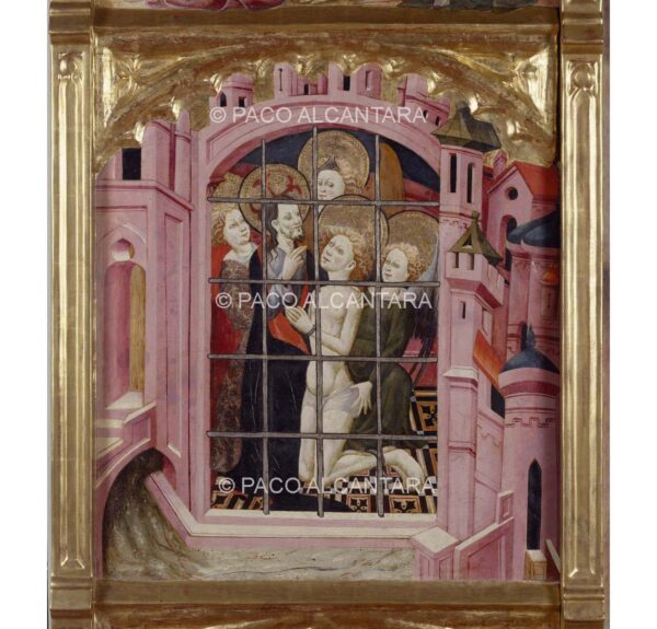3192-Pintura-Santo en la cárcel renconfortado por Jesucristo. Retablo de la vida de San Jorge