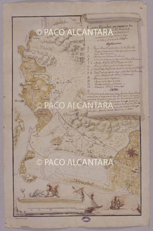 Carta gegráfica de las tierras que riega la Real Acequia de Alzira (1768).